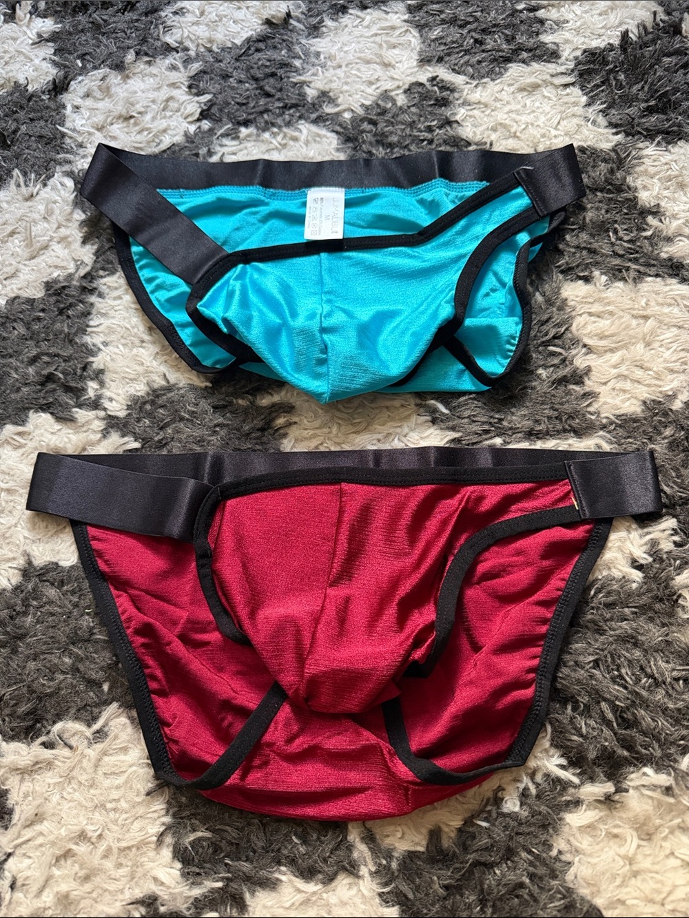 Men's Multi-Strap Briefs Bundle Size M - Teal & Burgundy Lot